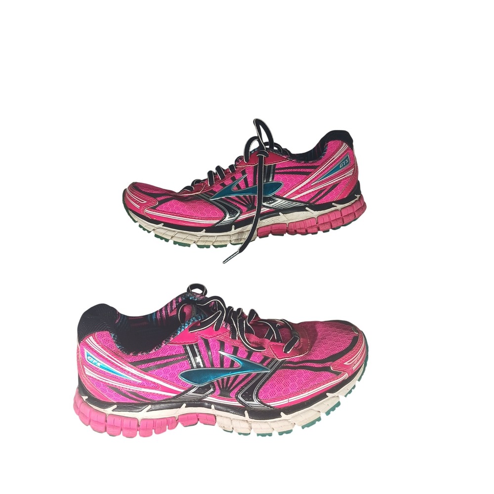 Brooks Adrenaline GTS 15 7.5 Pink Black Teal Stability Running Shoes 1201511B605